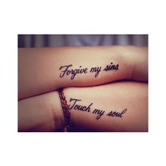 two people with tattoos on their arms that say i love you and the words together