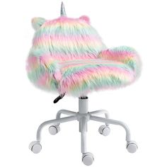 an office chair with a unicorn - like seat cover on top of it and wheels