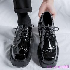 Punk Shoes Men, Goth Shoes Men, Boy Shoes Aesthetic, Casual Goth Outfits Men, Goth Mens Fashion, Goth Shop, Square Shoes, Leather Shoes For Men, Goth Shoes