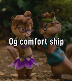 two chipmuns are dancing together with the words og comfort ship