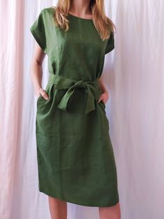 "Linen dress for women, it's elegant, minimalist, and is sure to compliment every occasion, from formal gatherings to outings with friends. Made from 100% European flax, length is ± 110 cm (43\") Before placing an order, check the approximate measurements given below. If you are unsure about your size or would like to adjust the length of the item, you could leave your personal measurements (height, bust, waist and hips) in a personalization box. SIZE and FIT Size XS Bust 85cm / Waist 66cm / Hip Cotton Shift Midi Dress In Solid Color, Elegant A-line Dress With Relaxed Fit, Plain Linen Dress For Spring, Cotton Shift Midi Dress, Cotton Non-stretch Solid Color Midi Dress, Spring Linen Shift Midi Dress, Linen Shift Midi Dress For Spring, Elegant Shift Dress With Pockets, Cotton Non-stretch Dresses With Pockets