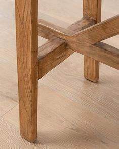 a wooden stool sitting on top of a floor next to a hard wood flooring