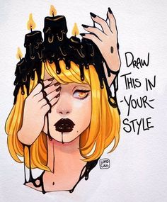 a drawing of a woman with candles on her head and the words draw this in your style