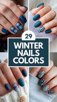 Pretty Gel Nails Winter, Blue Nail Color Ideas Winter, Simple Nails Ideas Short, Winter Color Nails Gel, Simple Almond Nails Winter, Winter 2024 Nail Colors, Winter Nail Designs 2024, Popular Nails 2024, 2024 Winter Nails