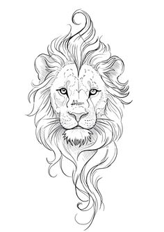 a lion's head with long hair and eyes, drawn in black ink on white paper