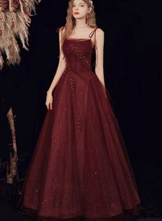 Vestidos Color Vino, A Line Evening Dress, Burgundy Prom Dress, Custom Size Dresses, Dress A Line, Tulle Prom Dress, Long Prom Dress, Prom Dresses Long, Wine Red