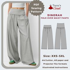 the sewing pattern is shown for women's wide legged pants