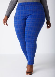 These chic leggings feature a timeless plaid pattern in a stretch-knit fabric that moves with you for all-day comfort. The high-rise waist accentuates your figure, while the elasticized waistband ensures a snug, flattering fit. Designed for ease, these pull-on leggings are perfect for effortless styling. Butterfly Bra, Knitted Leggings, Plus Size Plaid, Pants For Work, Leggings Plus Size, Plus Size Work, Pants Plus Size, Stretchy Pants, Knit Leggings