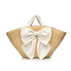 Carlotta Straw Tote W/Ivory Satin Bow - Eugenia Kim Bow Bag, Straw Tote Bag, Straw Handbags, Eugenia Kim, Straw Bags, Boy Accessories, Straw Tote, Satin Bow, Holidays With Kids