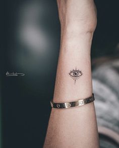 a wrist tattoo with an eye on it