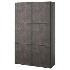 a tall gray cabinet with four doors