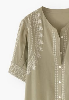 Linen Embroidery Kurta, Geometrical Embroidery Designs, Top Embroidery Designs, Geometric Embroidery Designs, Embroidery Kurti Design, Sleeves Embroidery Design, Embroidery Dress Designs, Embroidery On Sleeves, Wrap London