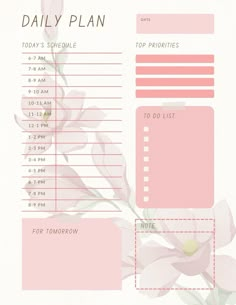 a daily planner with pink flowers on it