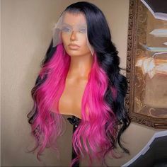 Never Worn Or Used Still In Pack, Wig Is Synthetic! Color Black And Pink And Is Just Like Image 4x4 Wig, Lace Front Wigs Body Wave, Frontal Wig Body Wave, Wigs Body Wave, Long Human Hair Wigs, Short Human Hair Wigs, Pretty Hair Color, Body Wave Wig, Drag Queens