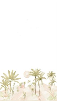 an illustration of palm trees and the moon in the sky above them, with a white background