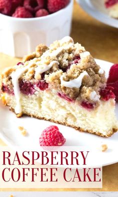 raspberry coffee cake on a white plate