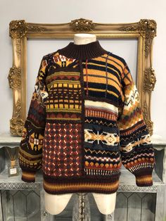 Sz M, can also fit XS and S   80s vintage novelty sweater D.T.R Mexican hecho a mano hand made knit Rare and unique chunky sweater  Condition - very good 80 Grandma Sweater, Maximalist Sweater, Jumpers Aesthetic, Jumper Aesthetic, Eclectic Clothes, Brown Sweaters, Pull Vintage, Novelty Sweater, Pullover Outfit