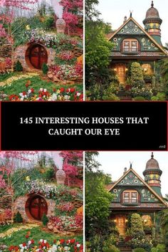 the front and back side of a house with flowers growing on it