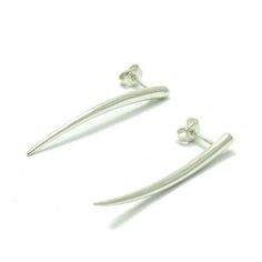 Sterling silver earrings 925/1000. Stamped 925. Approximate weight 3.3 grams. Dimensions 4.2x0.3cm. All our jewels are made from solid sterling silver 925/1000 and are carefully crafted by hand in our family workshop. We dispatch your orders in 5 working days, worldwide and the postage is $5. We ship registered priority mail. Please allow 5-7 working days for delivery in Europe and 10-15 working days outside Europe. For any questions - please do not hesitate to contact me! Hallmarked Sterling Silver Drop Plug Earrings, Classic Sterling Silver Ear Climbers As Gift, Classic Sterling Silver Ear Climbers For Gift, Minimalist Sterling Silver Earrings For Formal Occasions, Sterling Silver Pierced Ear Climbers As Gift, Minimalist Hallmarked White Gold Earrings, Silver Hallmarked Minimalist Earrings, Classic Silver Pierced Ear Climbers, Silver Minimalist Hallmarked Earrings