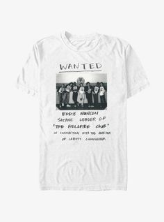 Lightweight 100% combed ring spun cottonWash cold; dry lowImportedListed in men's  unisex sizes Eddie Munson Hellfire Club, Stranger Things Eddie Munson, Stranger Things Eddie, Hellfire Club, Wanted Poster, Eddie Munson, Tall Hoodies, Club T Shirt, Plus Size Fits