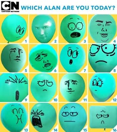 balloons with different faces drawn on them and the words which are you today written in black