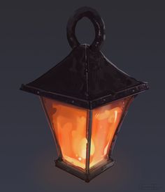 an old fashioned hanging lantern lit up on a dark background with the light turned on