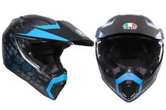 the helmet is designed to look like it has been painted black and blue