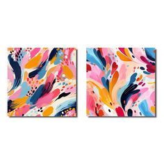 two paintings with different colors on them, one is pink and the other is blue