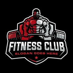 the logo for a gym club with a man lifting a barbell on his chest