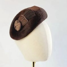 Brown Felt Hat with Ribbon Fans and Button handmade by Imogen's Imagination