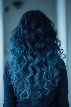 Blue Balayage Curly Hair, Blue Balayage Hair Brunettes, Blue Balayage Hair, Long Sleek Hair, Light Blue Hair, Blue Ombre Hair, Gorgeous Hair Color, Hair Dye Ideas, Dye Colors