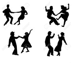 four silhouettes of people dancing in different poses