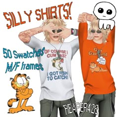 two cartoon characters are holding their hands up in front of the caption that says silly shirts