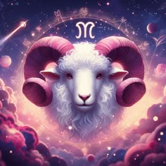 a painting of a ram with the zodiac sign on it's head