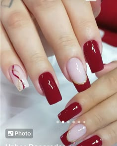 Nail Parlour, Posh Nails, Red Gel Nails, Manicure Nail Designs, Sassy Nails, Square Nail Designs, Finger Nail Art, Gel Nail Colors, Nail Art Wedding