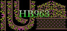 an embroidery design with the letters hb083 in green, pink and purple