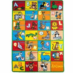 children's rug with alphabets and animals on it