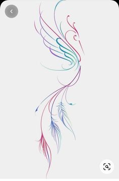 an abstract drawing of a bird with long feathers on it's tail and wings spread out