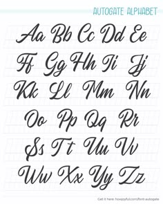 the cursive alphabet is shown in black and white