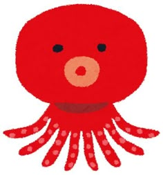 an octopus is drawn in the shape of a red squid with black eyes and long tentacles