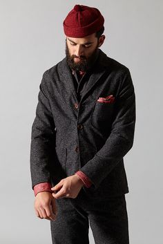 Universal Works - Suit Jacket in Roccia Dapper Wool Suits For Workwear, Bespoke Wool Outerwear For Work, Designer Workwear Peacoat, Fitted Selvedge Outerwear For Workwear, Universal Works Menswear, Universal Works, Gents Fashion, Hipster Mens Fashion, Japanese Denim