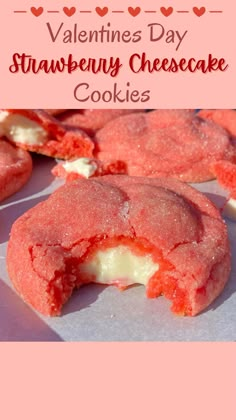 valentine's day strawberry cheesecake cookies with text overlay