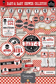 baby shower party kit with red and white checkered table cloth