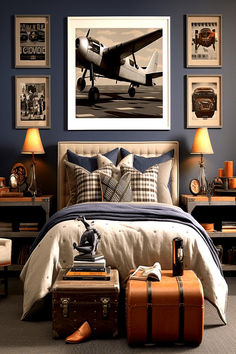 Black and white airplane print. Aviation Decor Bedroom, Plane Bedroom Ideas, Aviation Inspired Decor, Little Boy Airplane Bedroom, Aviation Office Ideas, Plane Themed Bedroom, Aviation Room Ideas, Aviation Themed Bedroom, Aviation Bedroom Ideas