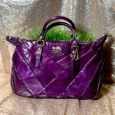 Unique Coach Patent Leather Bag Great Condition Will Consider Reasonable Offers Luxury Purple Bag With Top Carry Handle, Luxury Purple Shoulder Bag With Top Carry Handle, Luxury Purple Shoulder Bag With Top Handle, Purple Leather Shoulder Bag With Detachable Handle, Luxury Purple Tote Bag, Luxury Purple Shoulder Bag With Removable Pouch, Luxury Purple Shoulder Bag With Detachable Handle, Luxury Purple Top Handle Bag, Luxury Purple Bags For Everyday Use