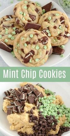 three different pictures of cookies and chocolate chips