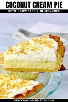 two pieces of coconut cream pie on a plate