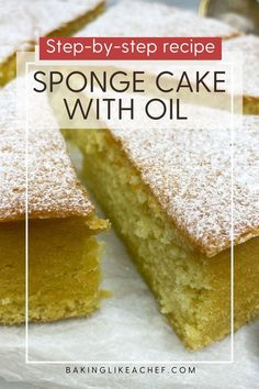 Sliced oil sponge cake on parchment paper. Vanilla Cake Recipe With Oil, Cakes Made With Oil, Olive Oil Cake Recipe, Cake Moulds, Moist Cake Recipe, Cake Recipes At Home, Japanese Buildings, Moist Vanilla Cake