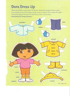 the paper doll is showing how to make her own dora dress - up outfit and shoes