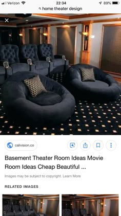 an image of a movie room with chairs and couches on the bottom right hand corner